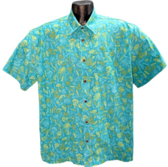 Teal Traditional Hawaiian Shirt -Made in USA- Cotton